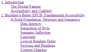 Table of contents tree structure